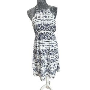 J for Justify Sleeveless, White/Blue Floral Lightweight Dress, Women, Medium
